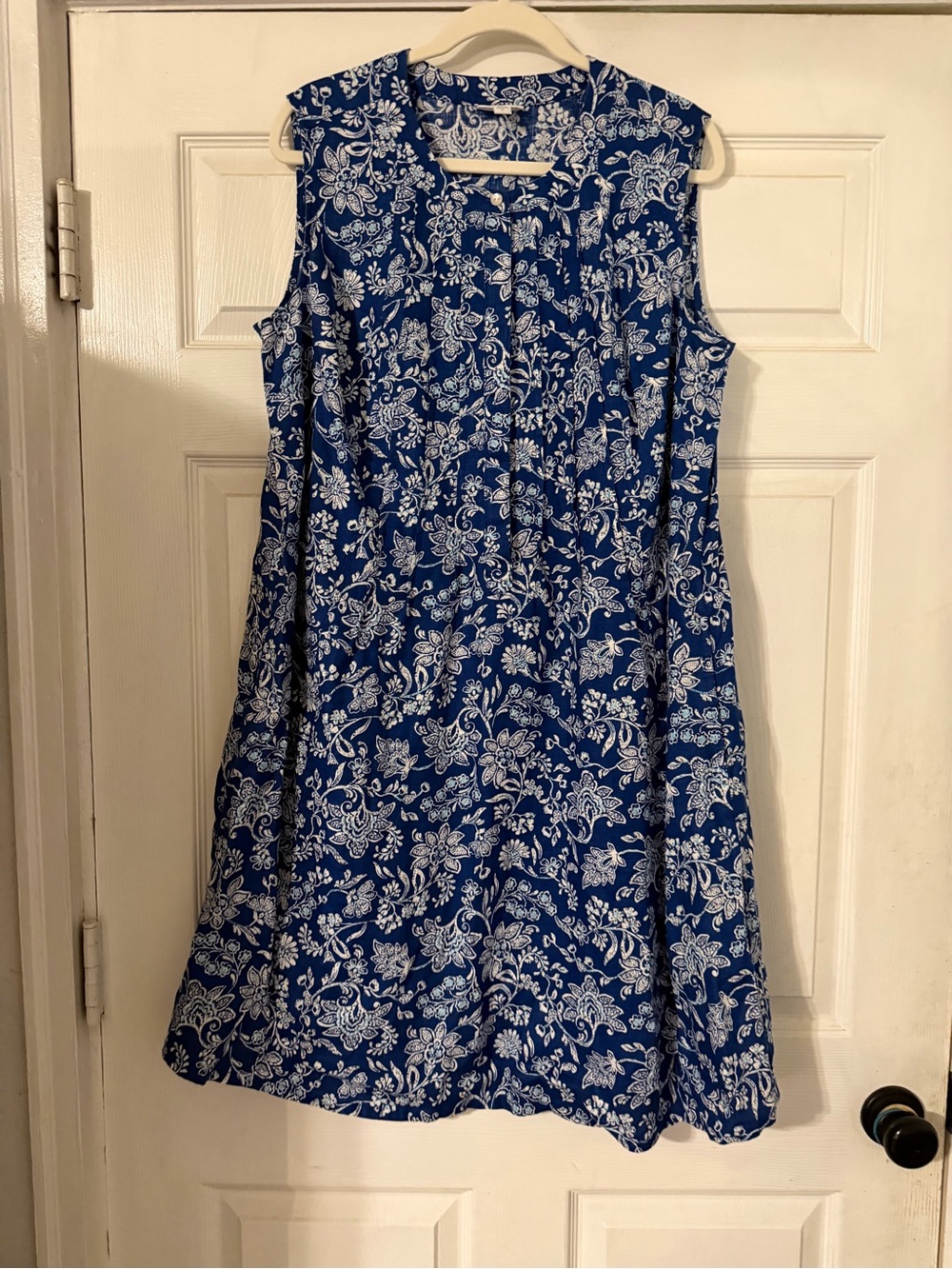 Womens J. Jill Linen XL Blue Floral Sleeveless Dress